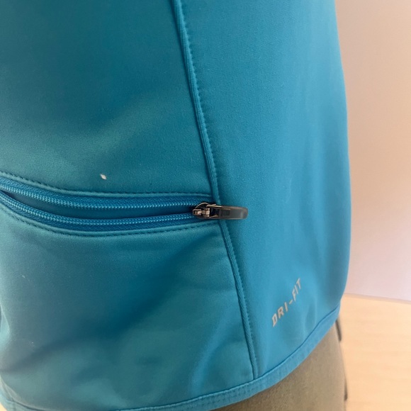 Nike Dri-Fit Hooded Pull Over Ladiesx XS teal, thumb holes 1/4 zipper - Picture 7 of 11